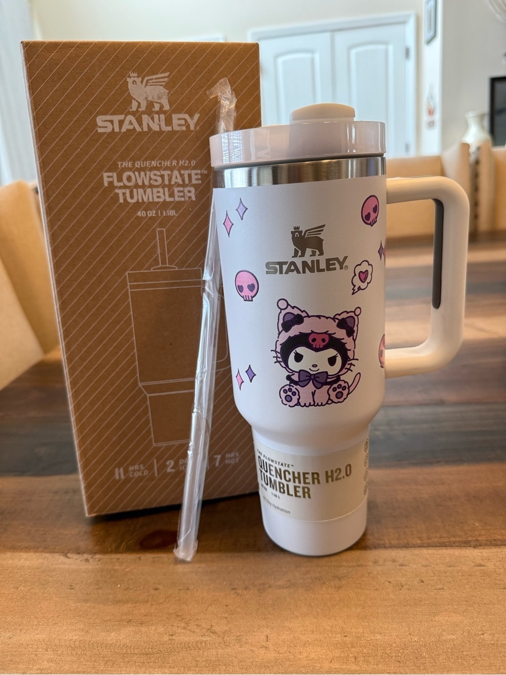 Stanley Quencher H2.0 FlowState 40oz White Handle Lid Straw